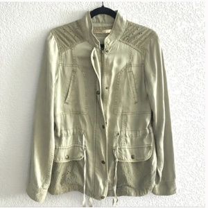 NWT MAX JEANS Sage Green Eyelet Tencel Lightweight Soft Cargo Army Safari Jacket